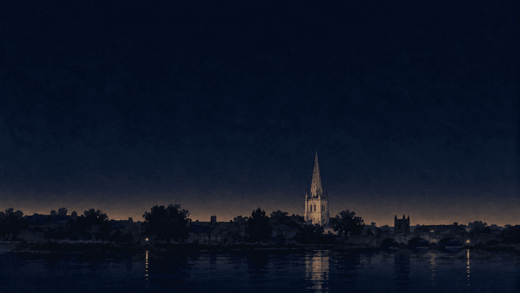 A painting of Wakefield at dusk